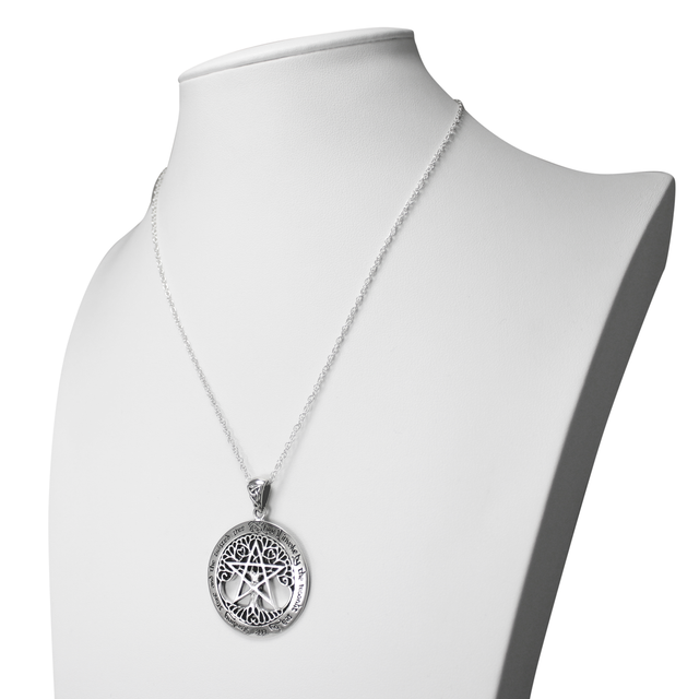 Dryad Design Sterling Silver Tree Pentacle Pendant – Pentagram Amulet, Cut Out Design
