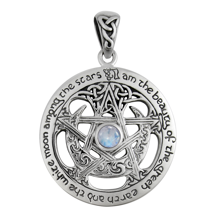 Sterling Silver Extra Large Cut Out Moon Pentacle Pendant
