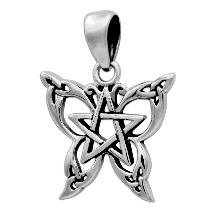 Sterling Silver Butterfly Pentacle Pendant Wiccan Witchcraft Jewelry