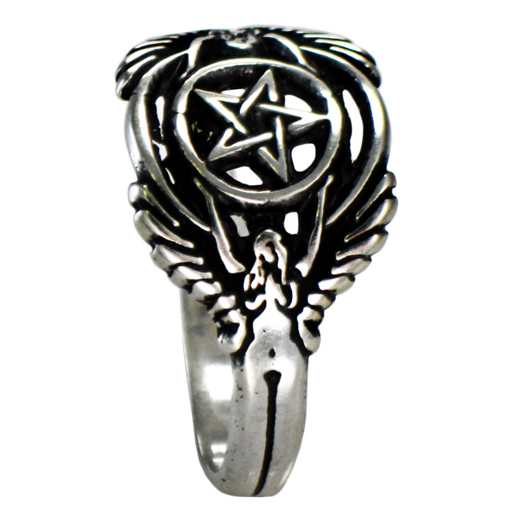 Silver Guardian Angel Pentacle Ring