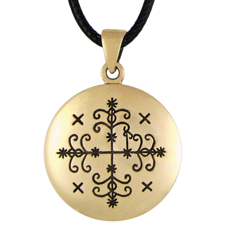 Bronze Papa Legba Voodoo Veve Pendant Necklace