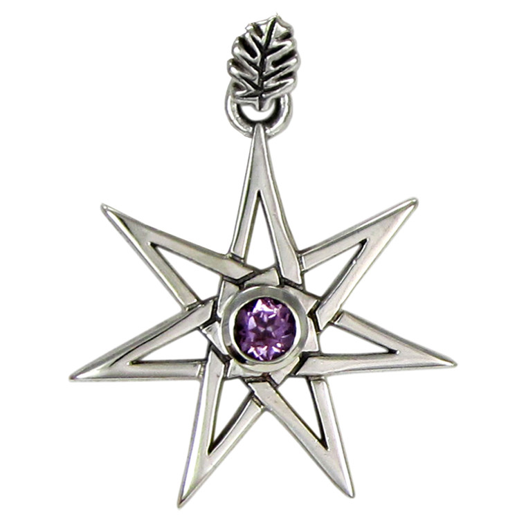 Sterling Silver Septagram Heptagram Faery Star Pendant Jewelry with Amethyst Gemstone
