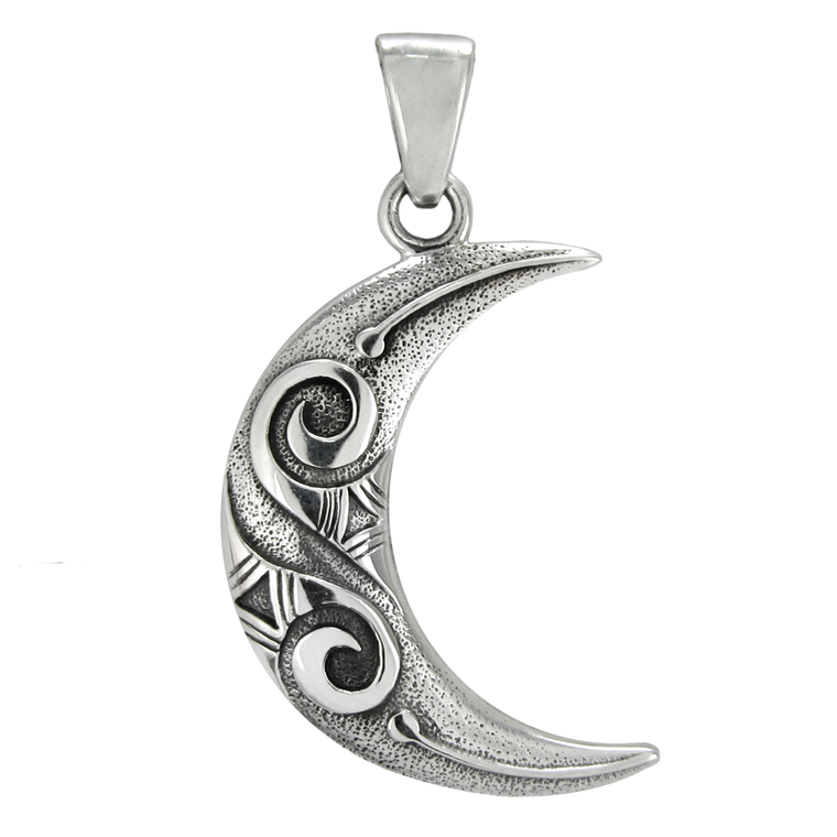 Large Celtic Knot Sterling Silver Crescent Moon Pendant