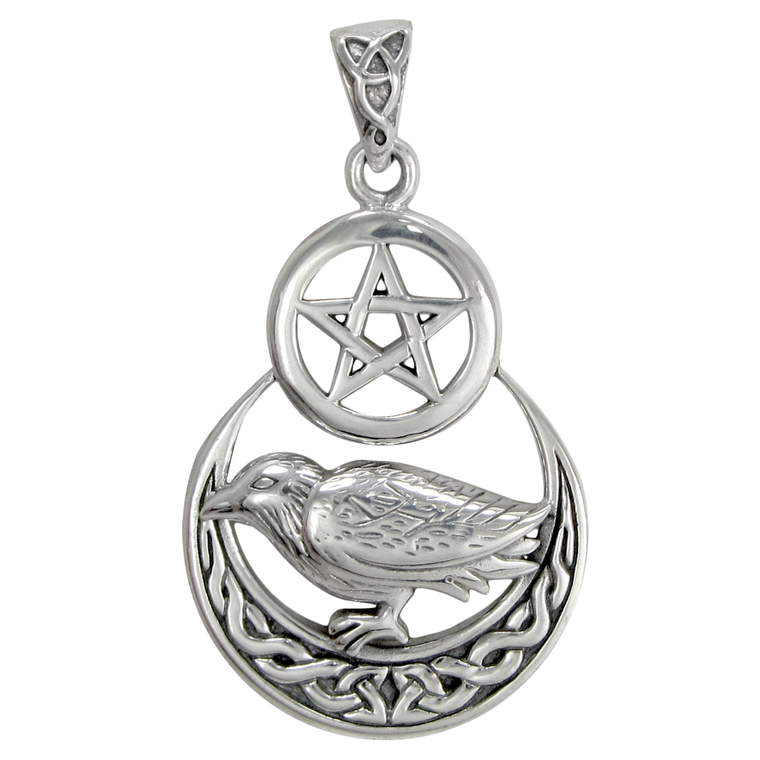 Sterling Silver Raven Celtic Pentacle Pendant