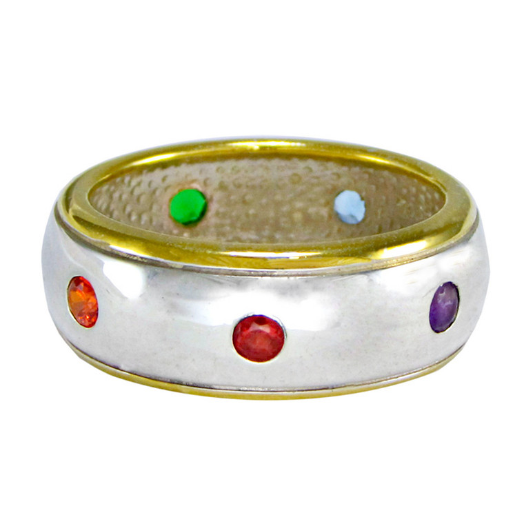 Sterling Silver Modern Rainbow Chakra Ring