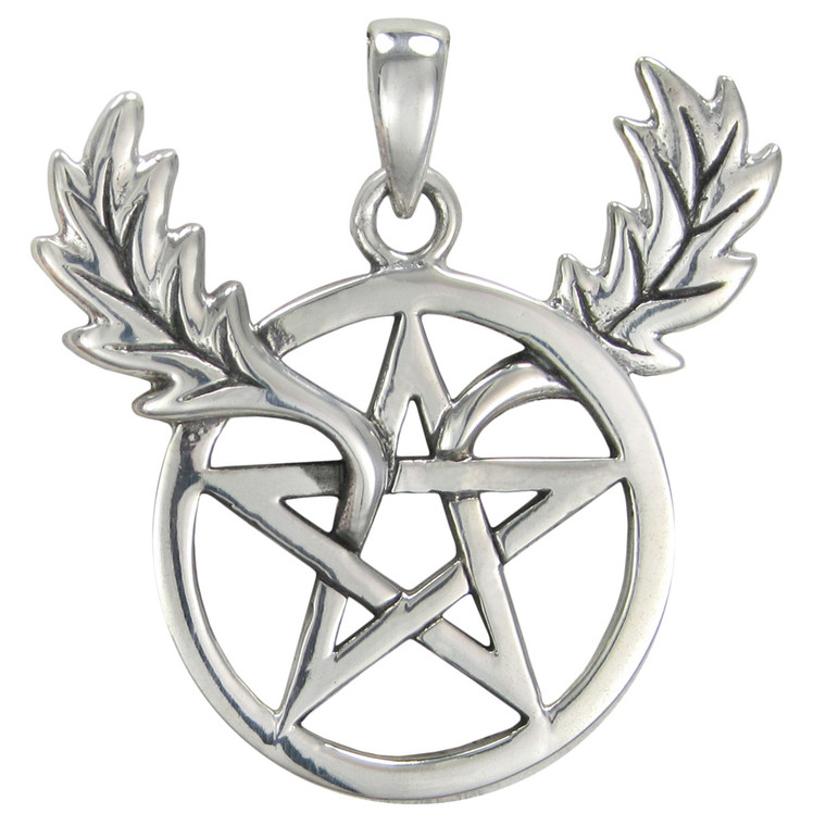 Sterling Silver Horned Oak Leaf Pentacle Pendant