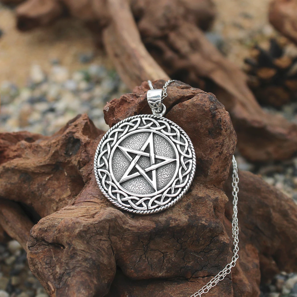 Celtic Pagan Moon Pentacle Necklace .925 Sterling Silver