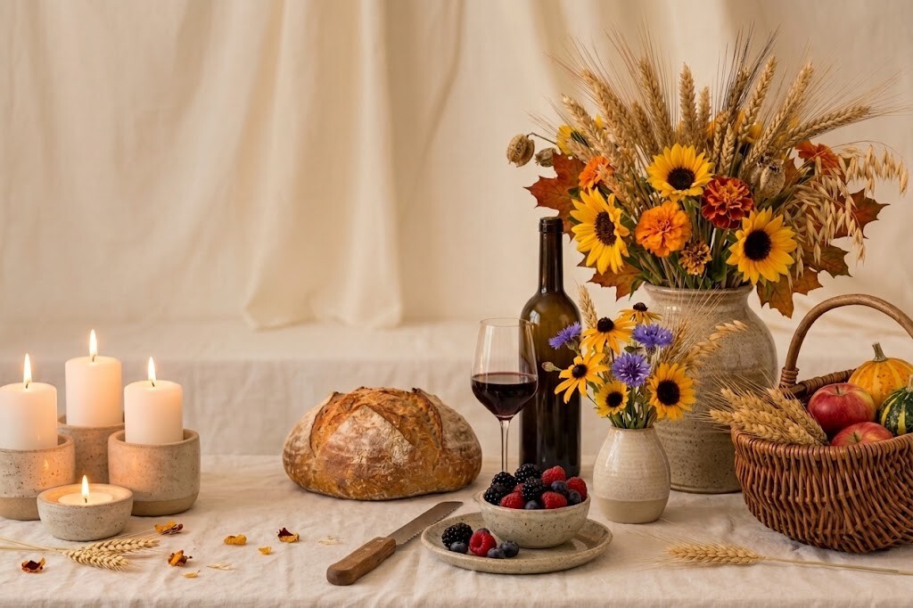 Seasonal display showing the Wheel of the year symbolism for wiccans pagans witchy practitioners 