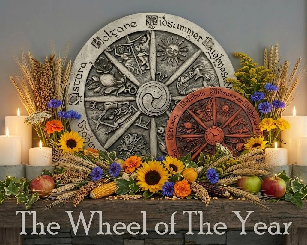 Wheel of the Year, Pagan Wheel of the Year, Wiccan Wheel of the Year, Wheel of the Year calendar,   Wheel of the Year wall art, Wheel of the Year decor, Wheel of the Year symbols, The Eight Sabbats, Wheel of the Year Jewelry, Wheel of the year Altar Supplies