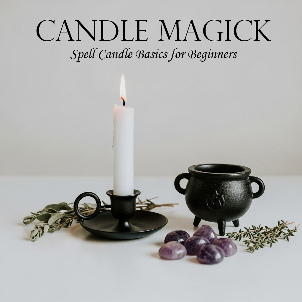 Free how to step by step guide to Candle Magick for Beginners, The Witch Shop Blog Post Start to Finnish, from choosing the right ritual supplies to disposing the candle wax.