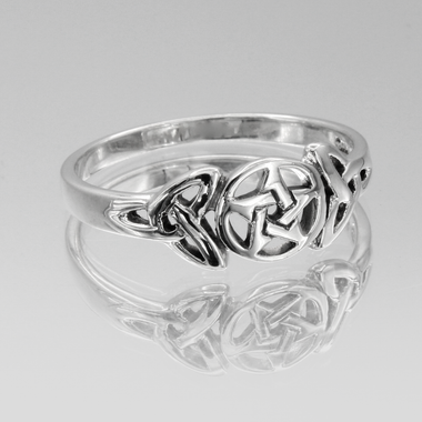 Sterling Silver Celtic Knot Pentacle Triquetra Pagan Wiccan Goddess Ring
