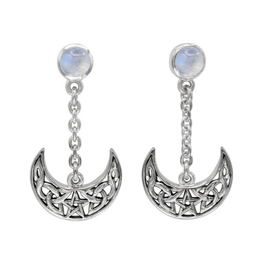 Sterling Silver Celtic Knot Crescent Moon Pentacle Earrings Rainbow ...