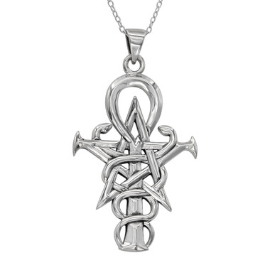 Sterling Silver Symbol of Witch Pentagram Ankh Caduceus Pendant Sterling Silver Symbol of Witch Pentagram Ankh Caduceus Pendant
