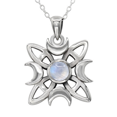 Sterling Silver Celtic Knot Moon Phase Pendant with Rainbow Moonstone ...