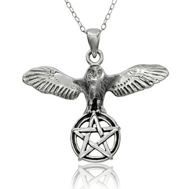 Sterling Silver Owl Pentacle of Wisdom Pendant Wiccan Pagan Jewelry