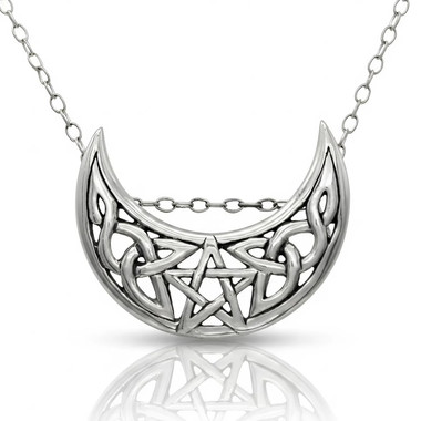 Sterling Silver Celtic Knot Crescent Moon Pentacle Pentagram Pendant ...