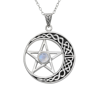 Large Celtic Crescent Moon Pentagram Pentacle Pendant - Sterling Silver ...