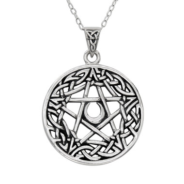 Pentacle with Crescent Moon Necklace | .925 Sterling Silver | Celtic ...