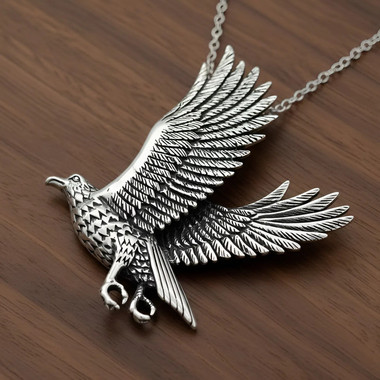 Vintage Sterling Silver Coin Pendant - Flying Eagle With Feather Star - Handmade .925