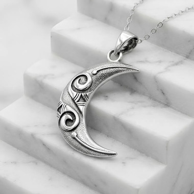 Large Celtic Knot Sterling Silver Crescent Moon Pendant Jewelry