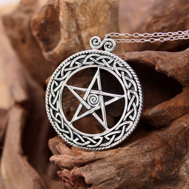 Sterling Silver Celtic Pagan Pentacle Pentagram Pendant for men or