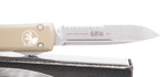 Microtech 121-11TA Ultratech AUTO OTF 3.46" Stonewashed Drop Point Combo Blade, Tan Aluminum Handle