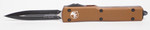 Microtech 142-1TA Combat Troodon AUTO OTF Knife 3.75" Black Double Edge Dagger Blade, Tan Aluminum Handle