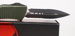 Microtech 142-2OD Combat Troodon AUTO OTF Knife 3.75" Black Double Combo Edge Dagger Blade, OD Green Aluminum Handles