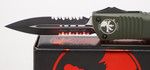 Microtech 142-2OD Combat Troodon AUTO OTF Knife 3.75" Black Double Combo Edge Dagger Blade, OD Green Aluminum Handles