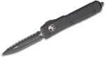 Microtech 122-3T Ultratech Tactical AUTO OTF Knife 3.46" Black Plain/Serrated Double Edge Dagger Blade, Black Aluminum Handle