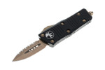 Microtech 238-15 Troodon Mini Tactical OTF AUTO Knife 1.99" Bronze Double Combo Edge Dagger Blade, Black Aluminum Handles