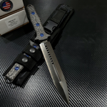 Heretic Knives Nephilim DLC Double Edge, Carbon Fiber Scales, Blue Ti Hardware