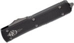 Microtech 119-10S Signature Series Ultratech AUTO OTF 3.46" Stonewashed Hellhound Tanto Blade, Black Aluminum Handles