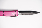 Microtech 122-3PK Ultratech AUTO OTF 3.46" Black Dagger Combo Blade, PINK Handle