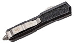 Microtech 206-12S Signature Series Makora OTF AUTO 3.3" Stonewashed Plain/Serrated Double Edge Dagger Blade, Black Aluminum Handles with Black Traction Inlays