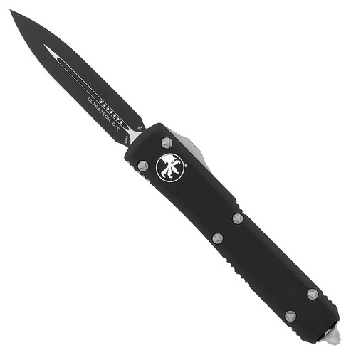 Microtech 122-1 Ultratech AUTO OTF Knife 3.46" Black Plain Double Edge Dagger Blade, Black Aluminum Handle