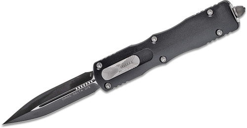 Microtech 227-1 Dirac Delta AUTO OTF Knife 3.79" Black DLC Double Edge Dagger Blade, Black Aluminum Handles