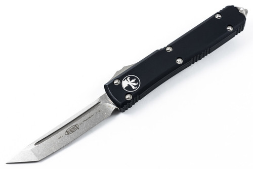 Microtech 123-10 Ultratech AUTO OTF Knife 3.46" Stonewashed Plain Tanto Blade, Black Aluminum Handle