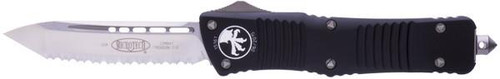 Microtech 144-6 Combat Troodon AUTO OTF Knife 3.75" Satin Tanto Full Serrated Blade, Black Aluminum Handles