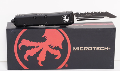 Microtech 233-3T UTX-85 AUTO OTF 3" Black Tanto Full Serrated Blade, Black Aluminum Handles