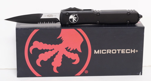 Microtech 120-2T Ultratech Tactical AUTO OTF 3.46" Black Double Edge Plain and Combo Bayonet Blade, Black Aluminum Handle