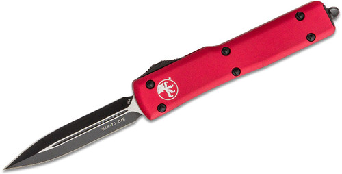 Microtech 147-1RD UTX-70 AUTO OTF Knife 2.41" Black Plain Double Edge Blade, Red Aluminum Handles - MT147-1RD