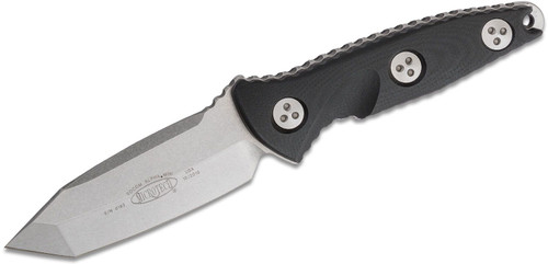 Microtech 114M-10 Socom Alpha Mini Fixed Blade Knife 3.72" Stonewashed Tanto Plain, Black G10 Handles, Kydex Sheath