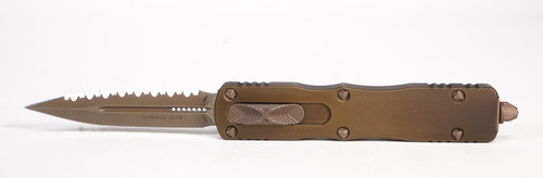 Microtech 225-15APABS Dirac Signature Series Apocalyptic Bronze Double Combo Blade, Antique Bronze Handle