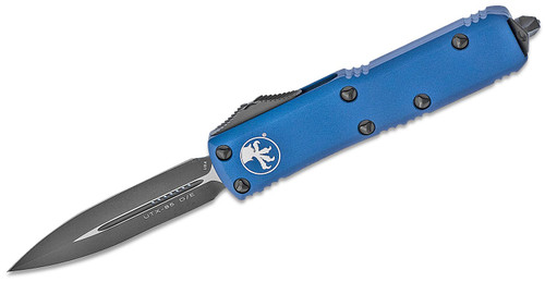 Microtech 232-1BL UTX-85 AUTO OTF 3" Black Double Edge Dagger Blade, Blue Aluminum Handles