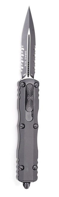 Microtech 225-2T Dirac Tactical AUTO OTF Knife 2.92" Black Double Edge Partial Serration Dagger Blade, Black Aluminum Handles