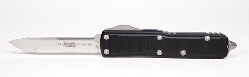 Microtech 231 II-5s UTX-85 AUTO OTF Knife 3" SATIN Single Edge Partial Serrated Blade, Black Step Side Handle