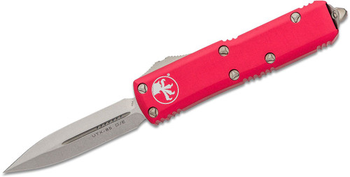 Microtech 232-10RD UTX-85 AUTO OTF Knife 3" Stonewashed Double Edge Blade, Red Aluminum Handles