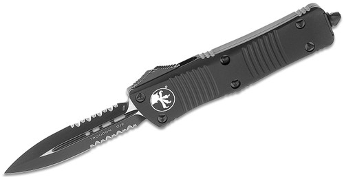 Microtech 138-2T Troodon Tactical AUTO OTF 3.06" Black Double Combo Edge Dagger Blade, Black Aluminum Handle