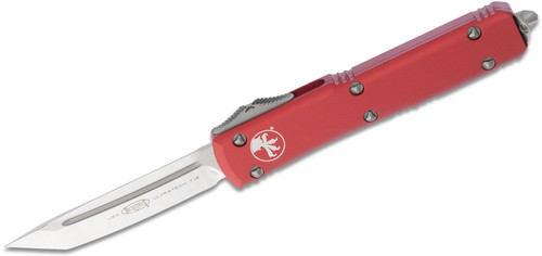 Microtech 123-4RD Ultratech AUTO OTF Knife 3.46" Satin Plain Tanto Blade, Red Aluminum Handle